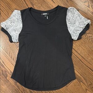 DKNY Black Fitted Ruffled Blouse